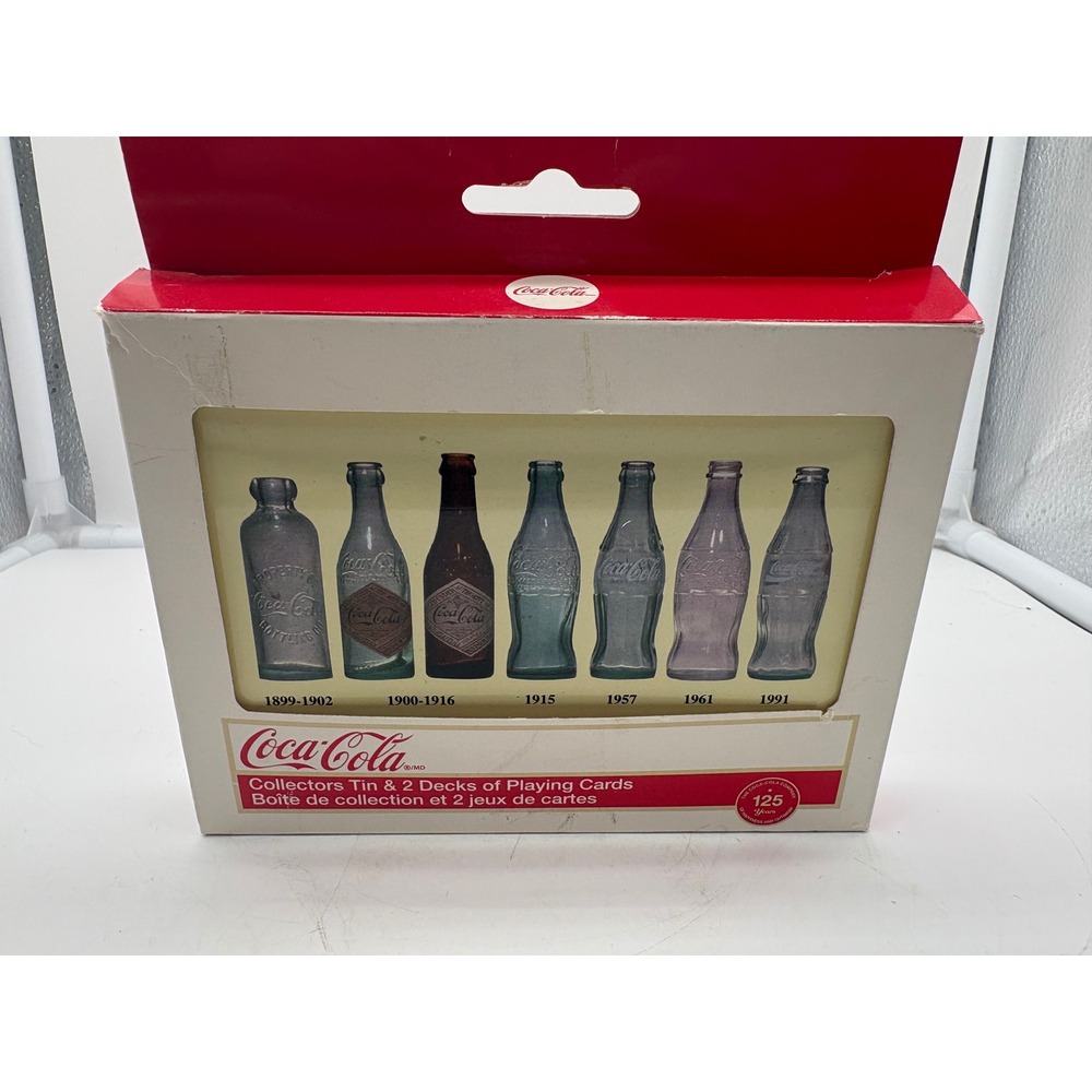 Coca-Cola Collector Tin Two Decks Playing Cards Box Set 125th Ann Bottle History